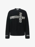 Leopard-Cross Studded-Neckline Long-Sleeve Shirt