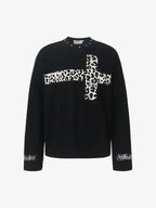 Leopard-Cross Studded-Neckline Long-Sleeve Shirt