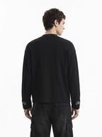 Leopard-Cross Studded-Neckline Long-Sleeve Shirt