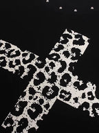Leopard-Cross Studded-Neckline Long-Sleeve Shirt