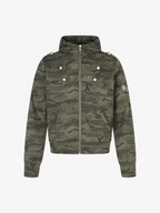 Camo-Print Dome-Button Double-Breasted Zip Hoodie