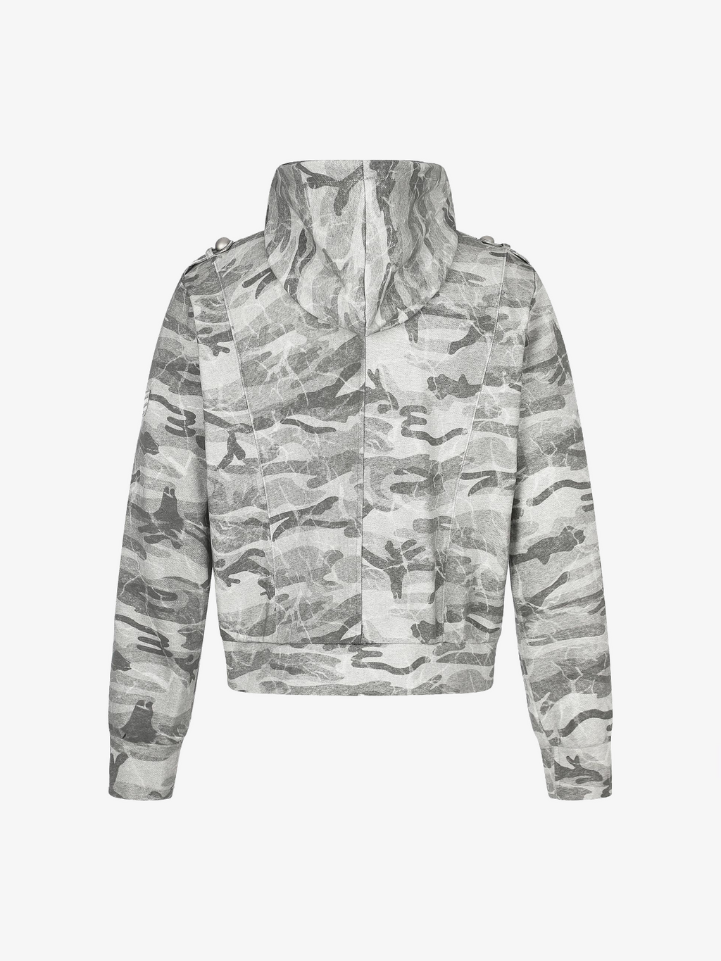 Camo-Print Dome-Button Double-Breasted Zip Hoodie