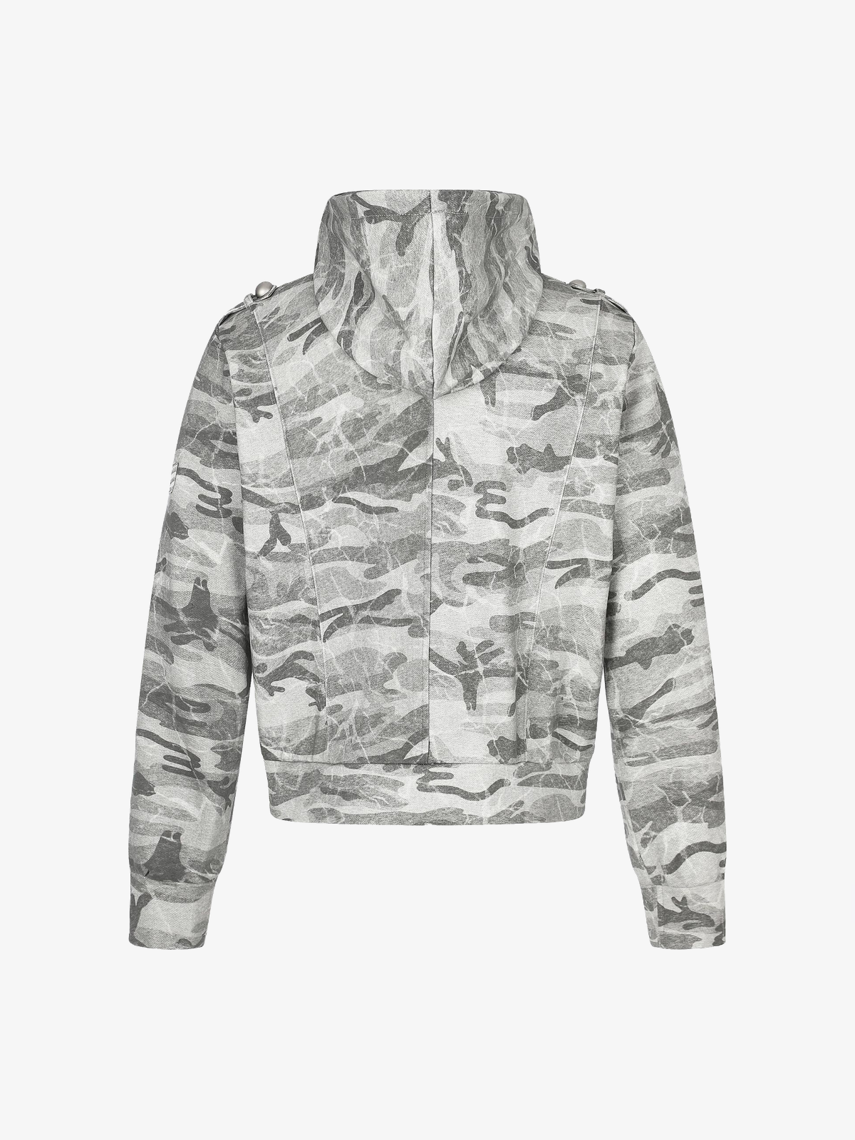 Camo-Print Dome-Button Double-Breasted Zip Hoodie
