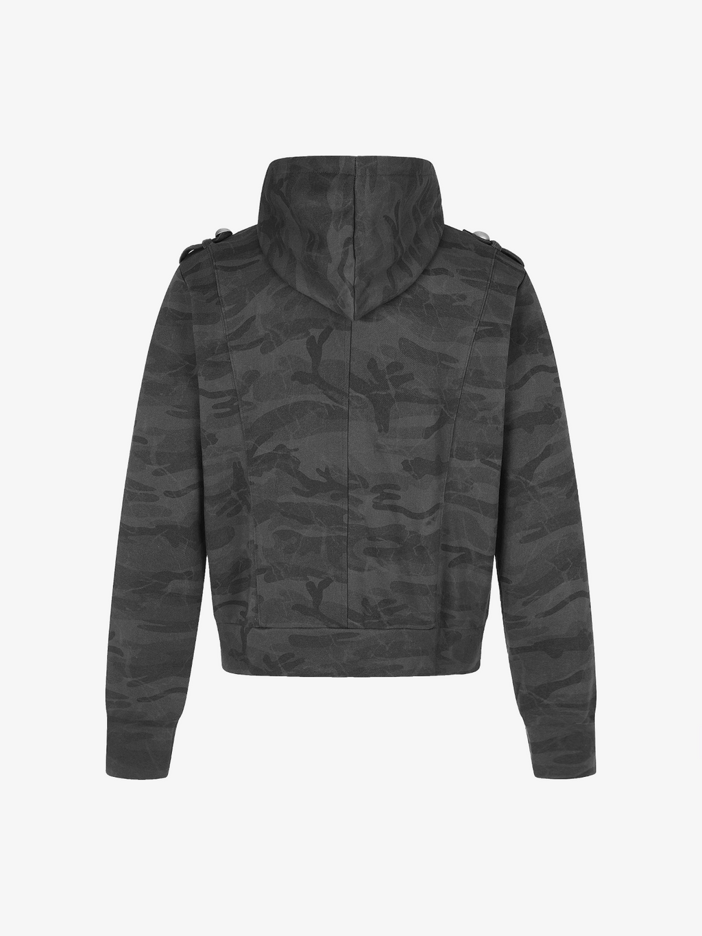 Camo-Print Dome-Button Double-Breasted Zip Hoodie