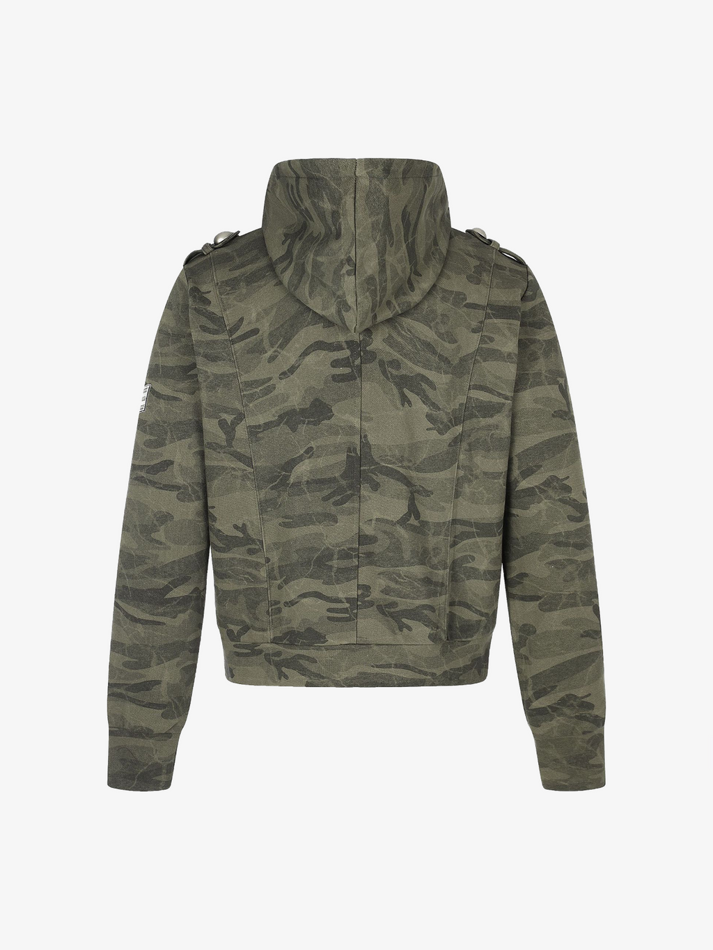 Camo-Print Dome-Button Double-Breasted Zip Hoodie