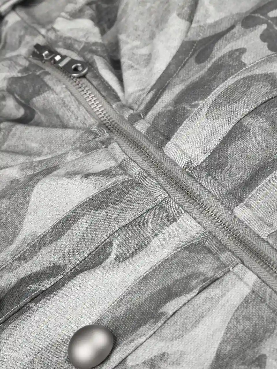 Camo-Print Dome-Button Double-Breasted Zip Hoodie