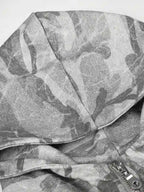Camo-Print Dome-Button Double-Breasted Zip Hoodie