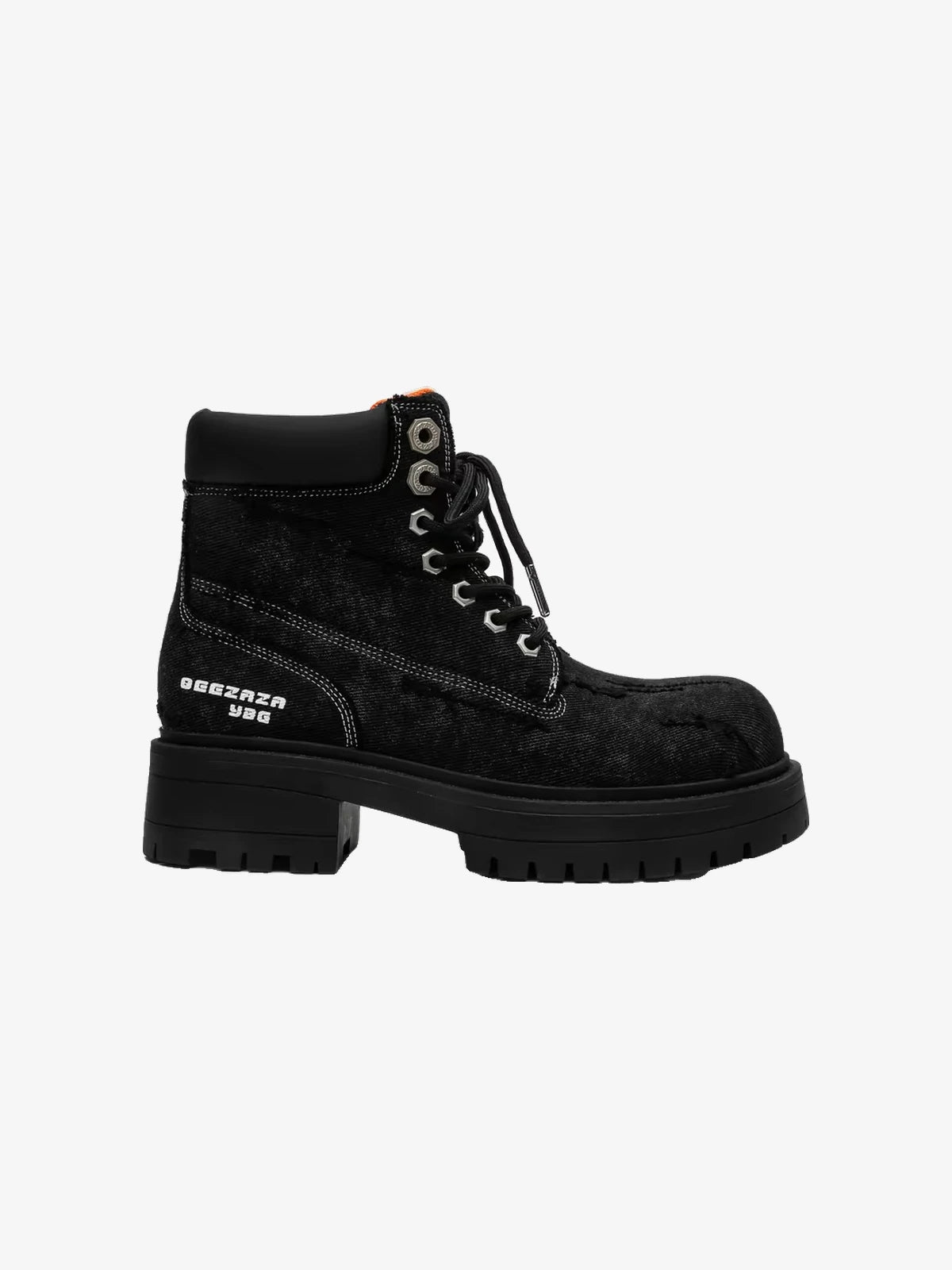 Distressed-Denim Broad-Toe Chunky Platform Boot