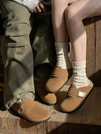 Suede Metal-Plate Strap Streetwear Clogs