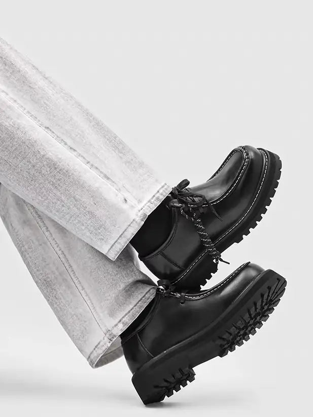 Contrast-Stitch Suede Moc-Toe Platform Derbies