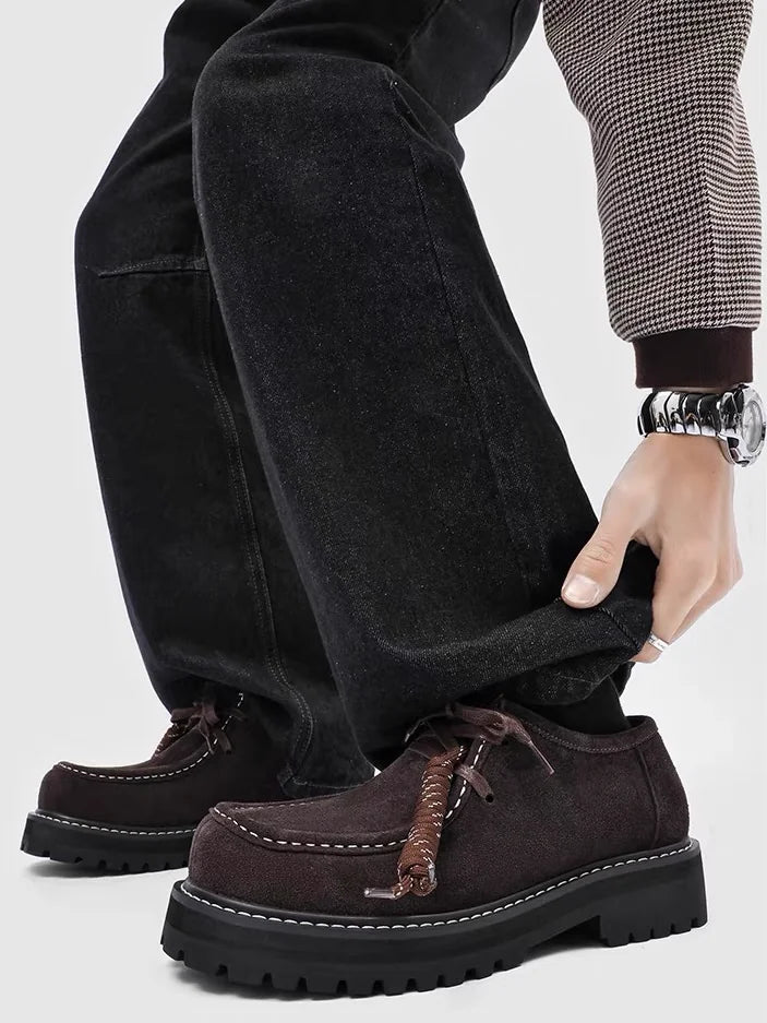Contrast-Stitch Suede Moc-Toe Platform Derbies