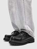 Contrast-Stitch Suede Moc-Toe Platform Derbies