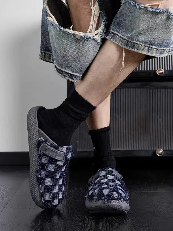 Suede Buckle Strap Rubber-Sole Streetwear Mules