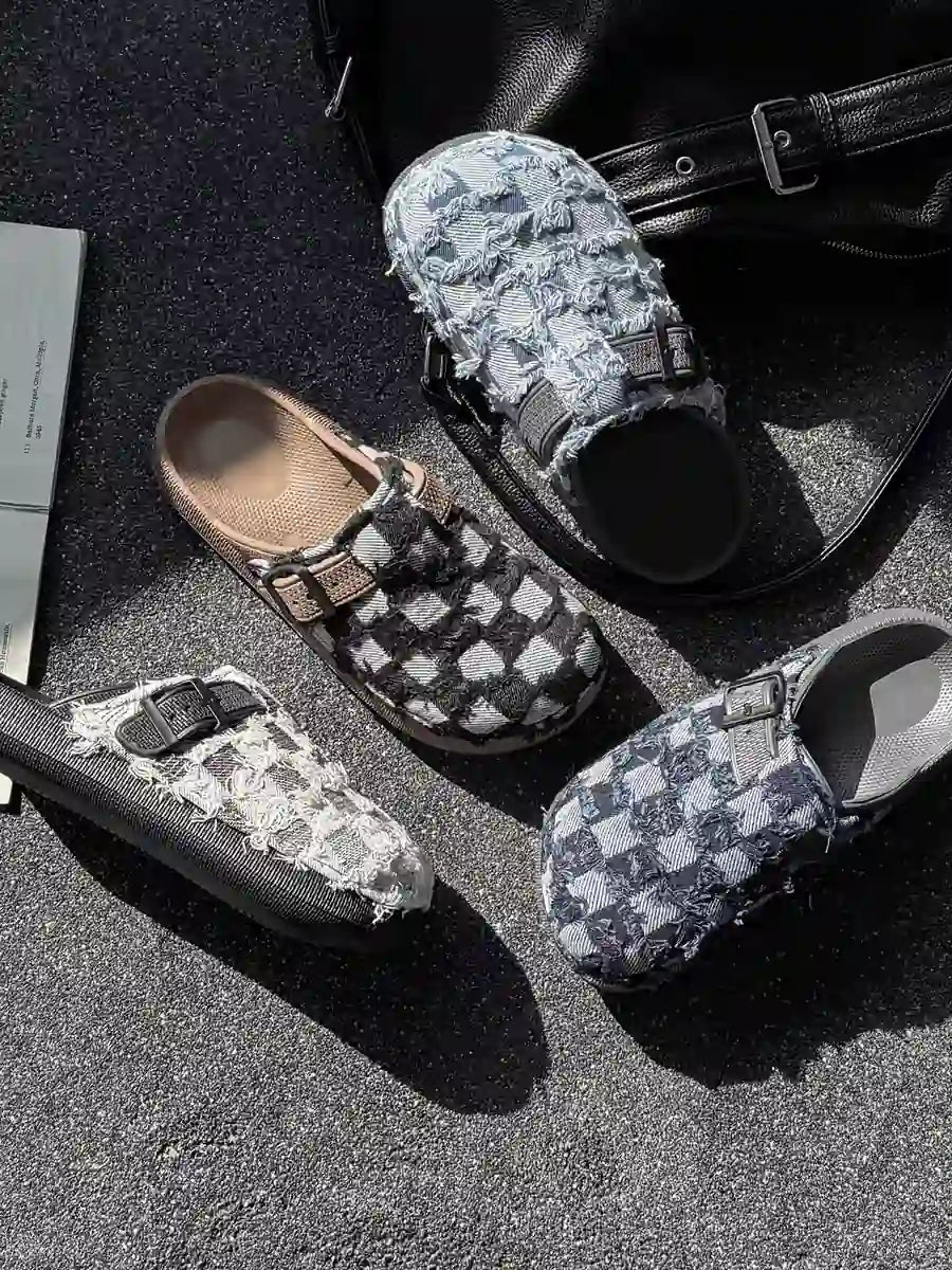 Suede Buckle Strap Rubber-Sole Streetwear Mules