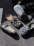 Suede Buckle Strap Rubber-Sole Streetwear Mules