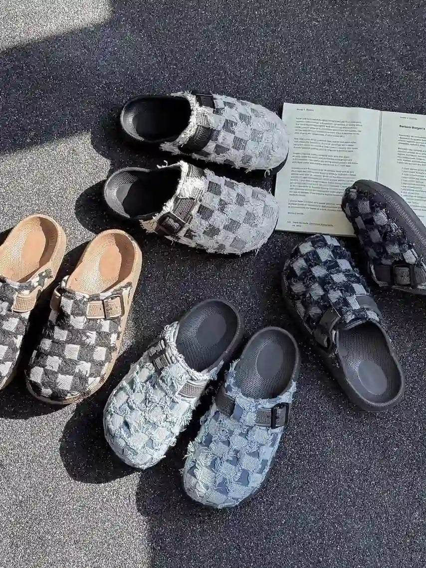 Suede Buckle Strap Rubber-Sole Streetwear Mules