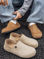 Suede Metal-Rivet Broad-Toe Rubber-Sole Mules