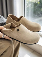 Suede Metal-Rivet Broad-Toe Rubber-Sole Mules