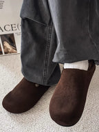 Suede Metal-Rivet Broad-Toe Rubber-Sole Mules