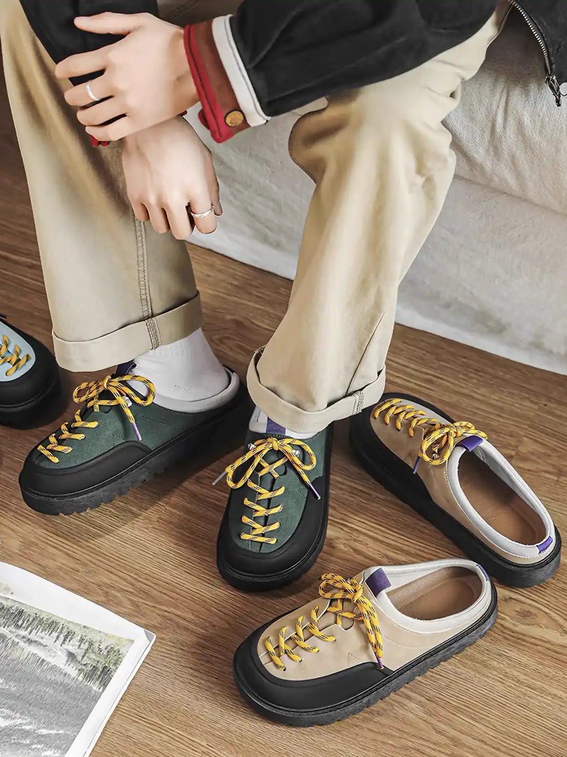 Urban Hiking-Inspired Chunky Suede Mules