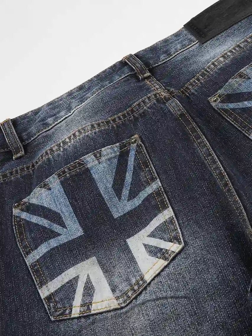 Flag Graphic Washed Distressed Wide-Leg Jeans