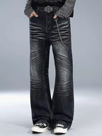 Flag Graphic Washed Distressed Wide-Leg Jeans