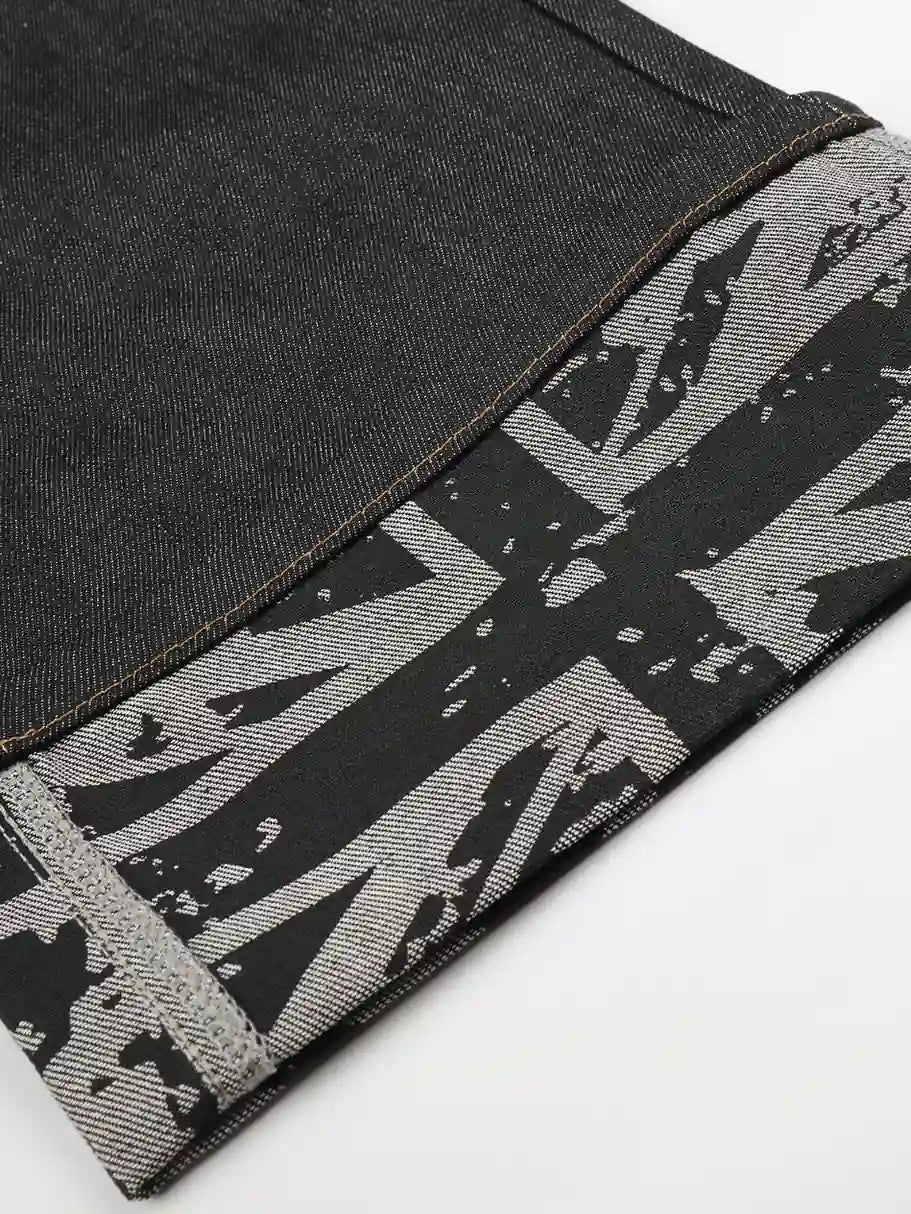 Flag Cuffed Raw Washed Wide-Leg Jeans