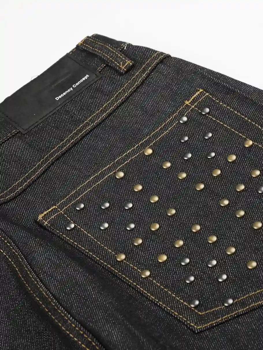 Flag Cuffed Raw Washed Wide-Leg Jeans