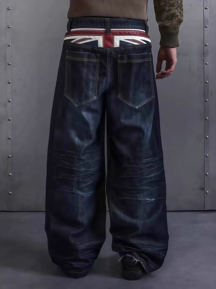 Flag Whiskered Raw Wide-Leg Jeans