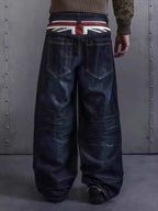 Flag Whiskered Raw Wide-Leg Jeans