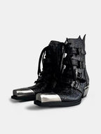 Embossed Floral Metal Toe Gothic Boots