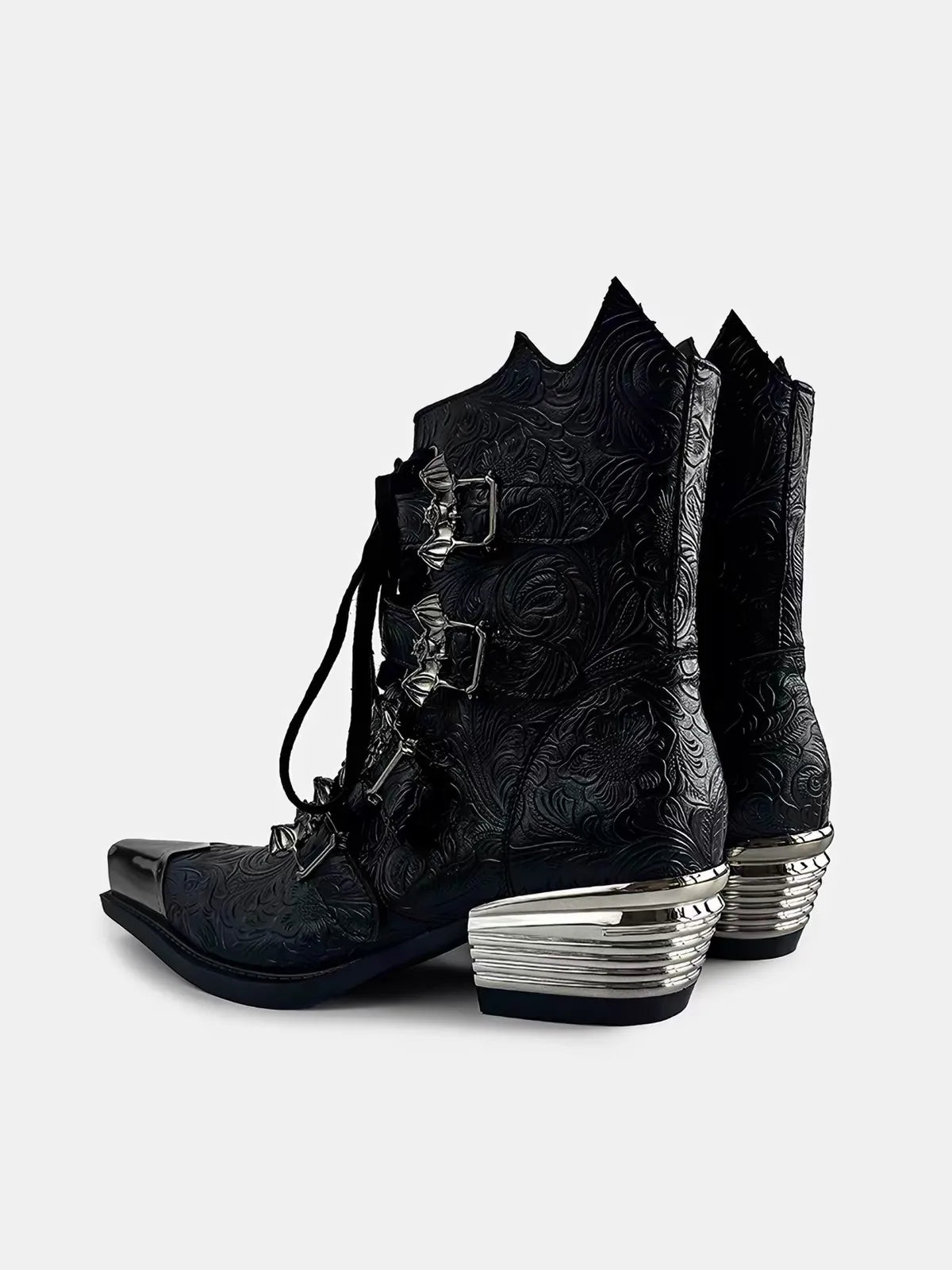Embossed Floral Metal Toe Gothic Boots