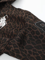 Leopard Print Embroidered Full-Zip Fleece Hoodie
