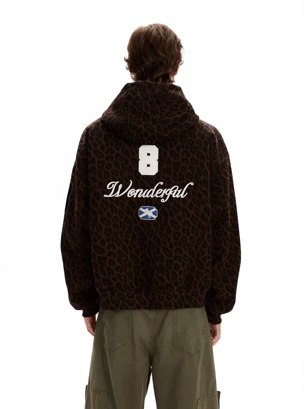 Leopard Print Embroidered Full-Zip Fleece Hoodie