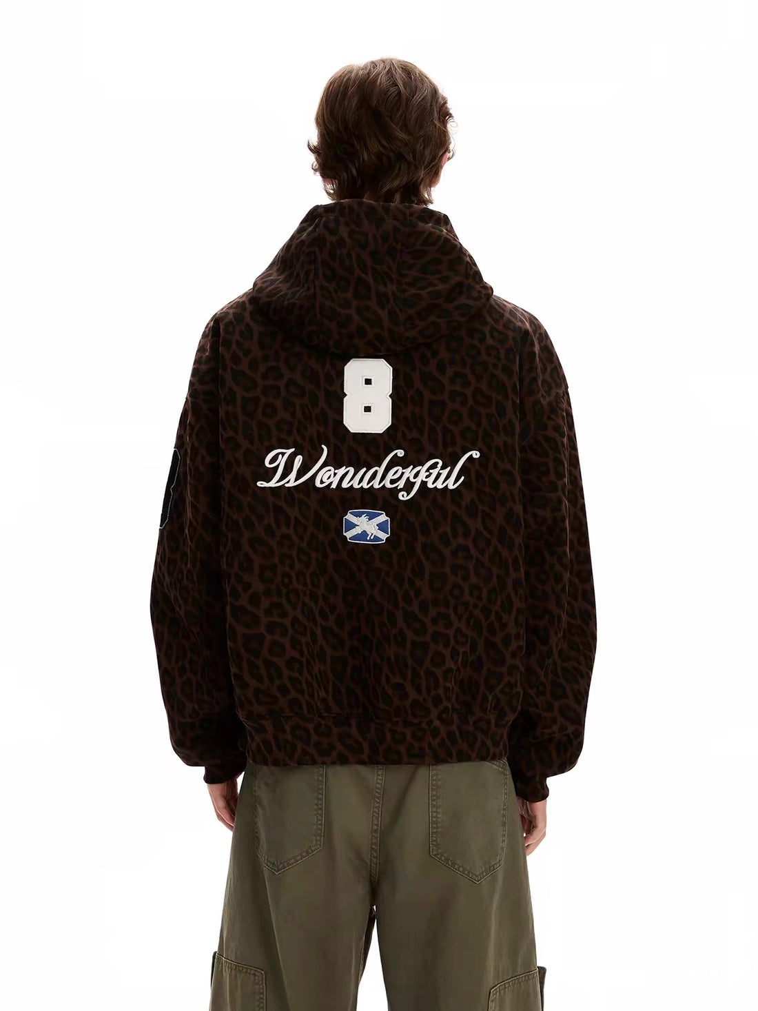 Leopard Print Embroidered Full-Zip Fleece Hoodie