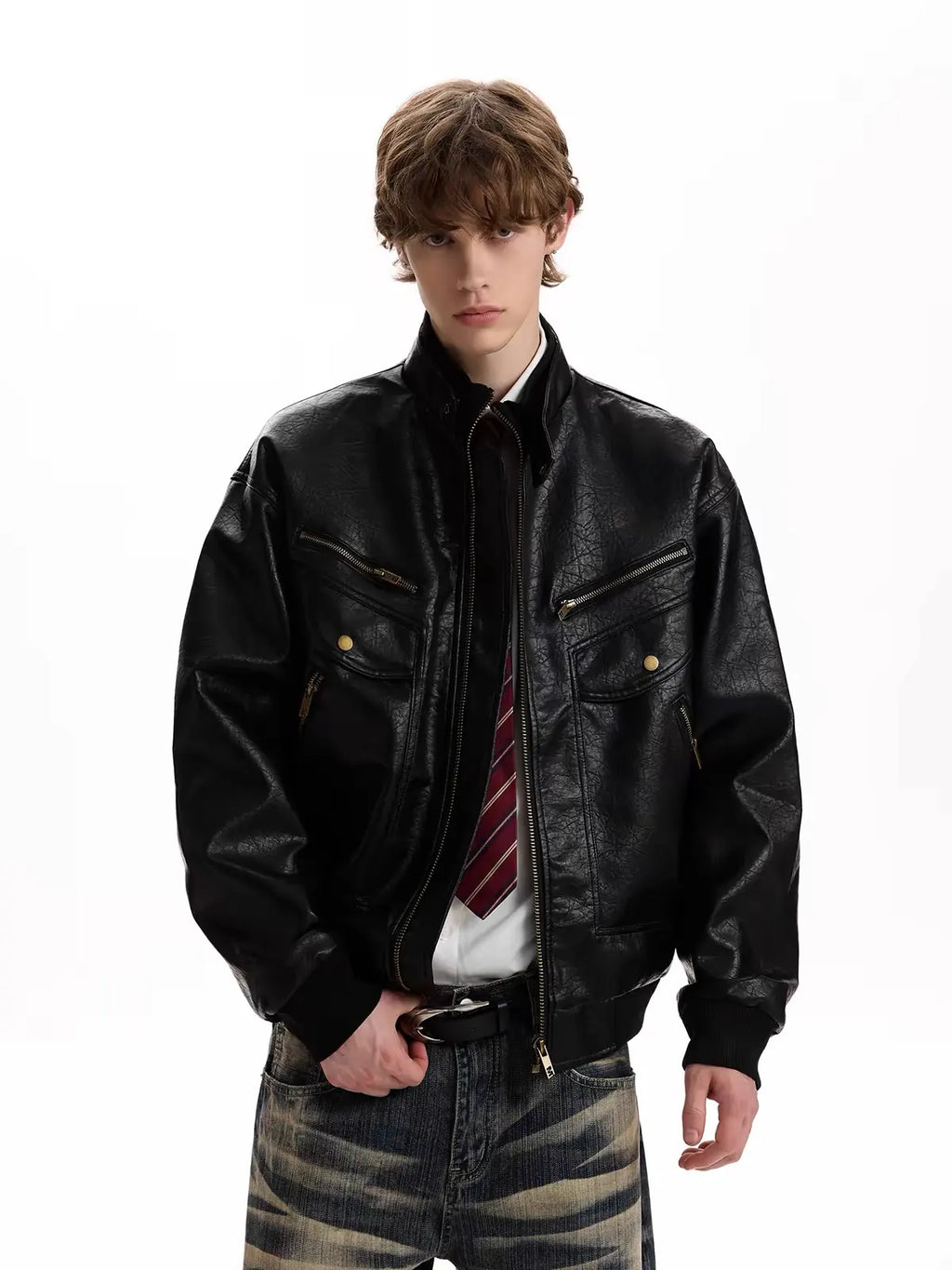 Leather Multi-Pocket Biker Jacket