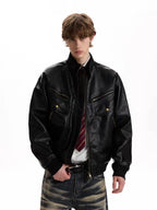 Leather Multi-Pocket Biker Jacket