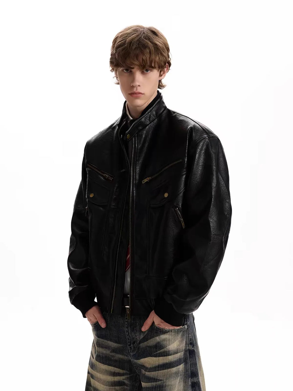 Leather Multi-Pocket Biker Jacket