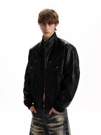 Leather Multi-Pocket Biker Jacket