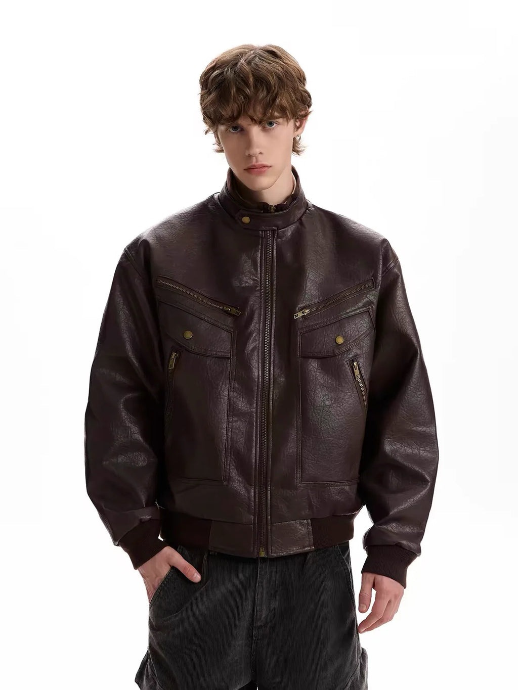 Leather Multi-Pocket Biker Jacket