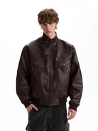Leather Multi-Pocket Biker Jacket