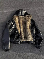 Reversible Faux Fur & Leather Hooded Bomber Jacket