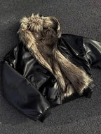 Reversible Faux Fur & Leather Hooded Bomber Jacket
