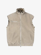 Reversible Faux Suede & Leopard Fur Stand Collar Vest