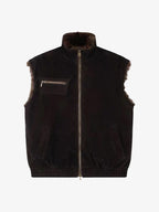 Reversible Faux Suede & Leopard Fur Stand Collar Vest