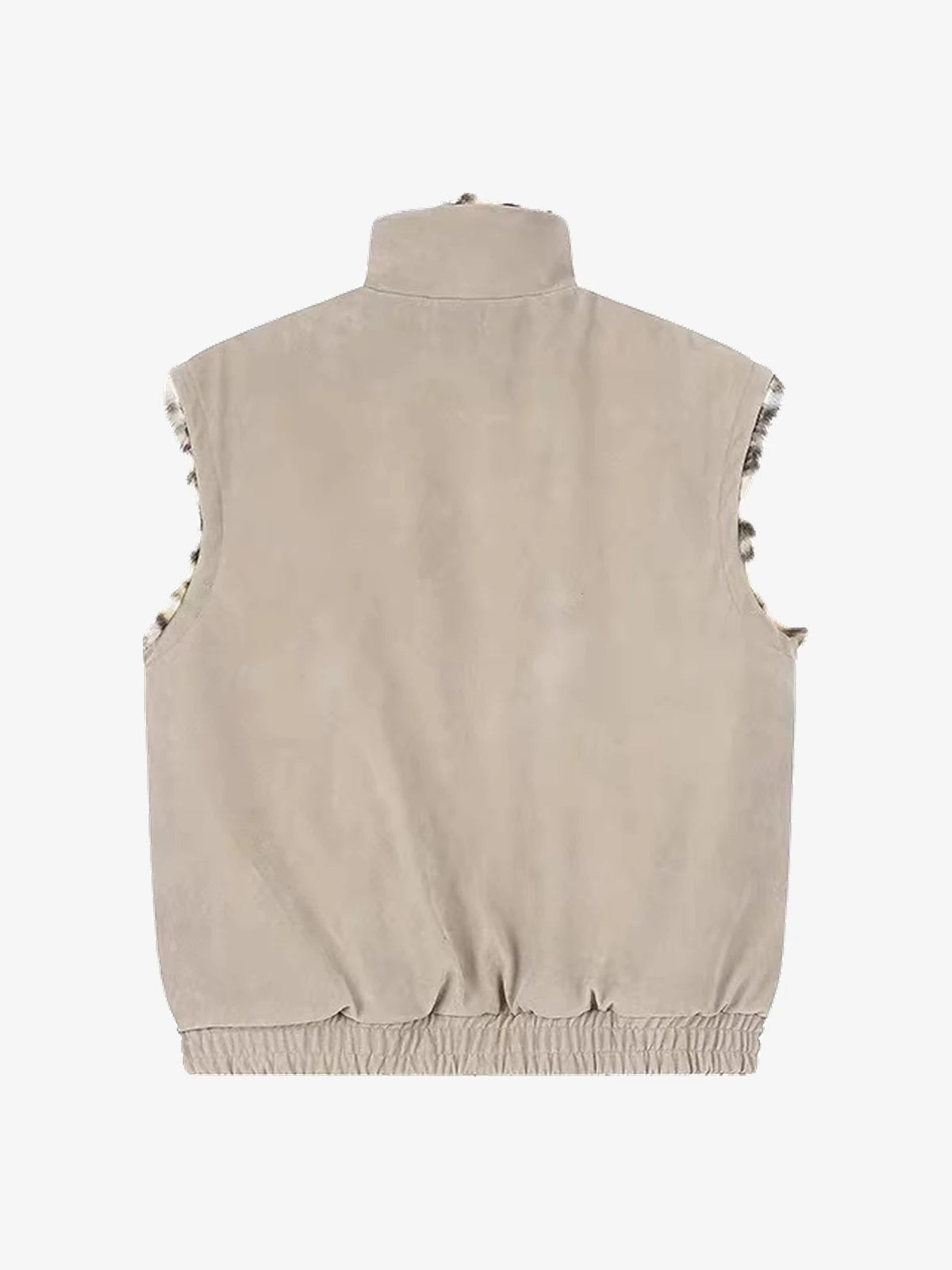 Reversible Faux Suede & Leopard Fur Stand Collar Vest