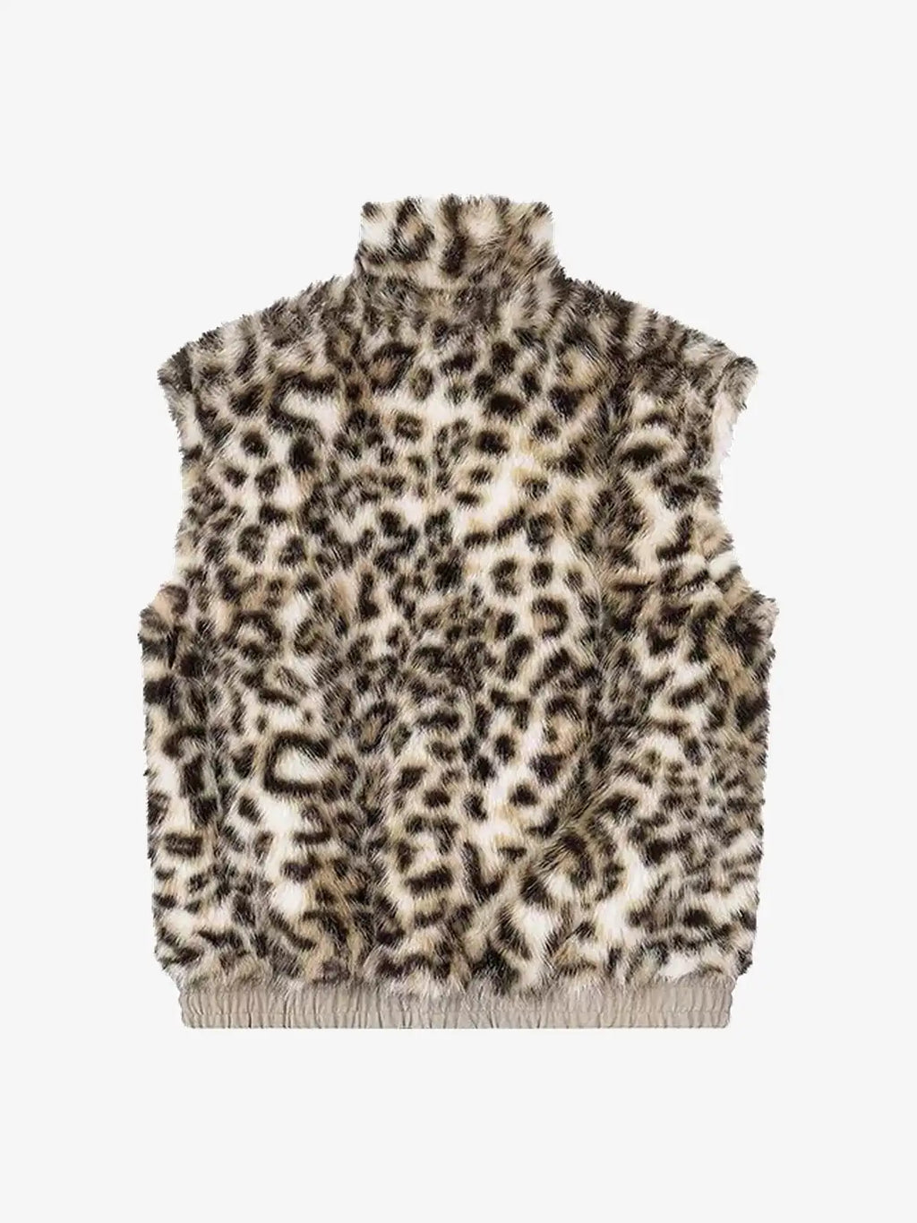 Reversible Faux Suede & Leopard Fur Stand Collar Vest