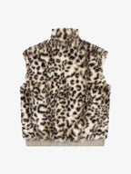 Reversible Faux Suede & Leopard Fur Stand Collar Vest