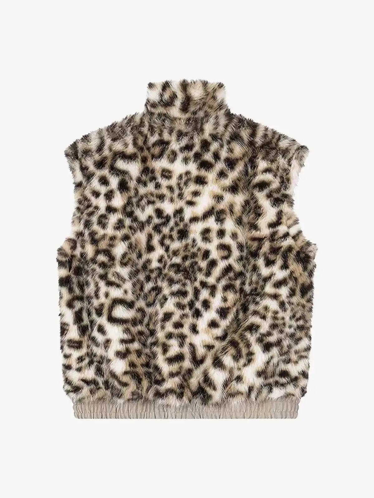 Reversible Faux Suede & Leopard Fur Stand Collar Vest