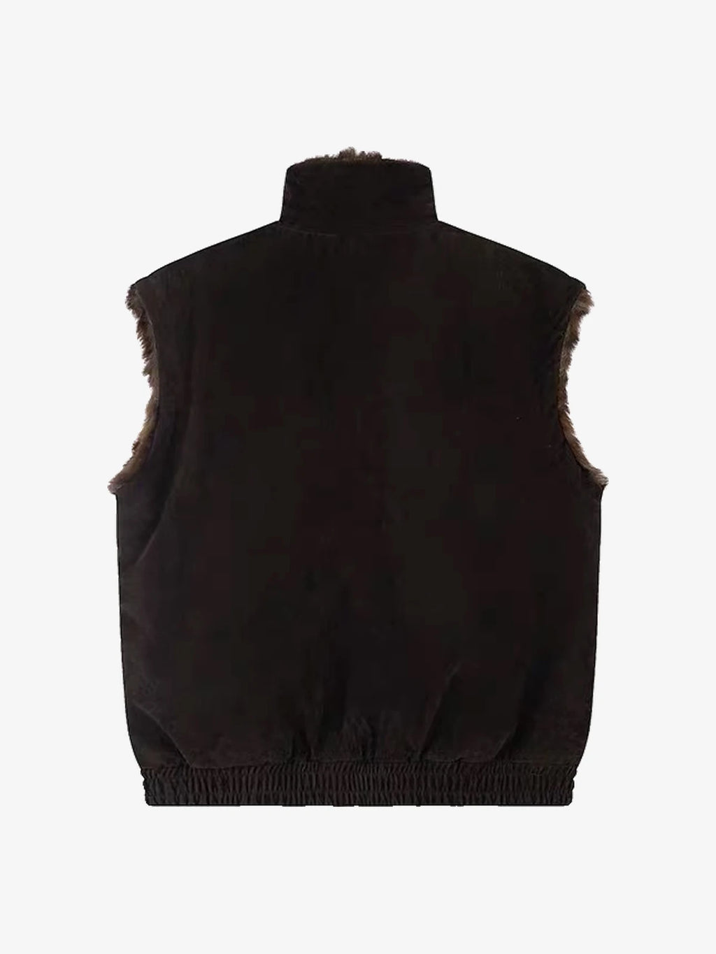 Reversible Faux Suede & Leopard Fur Stand Collar Vest